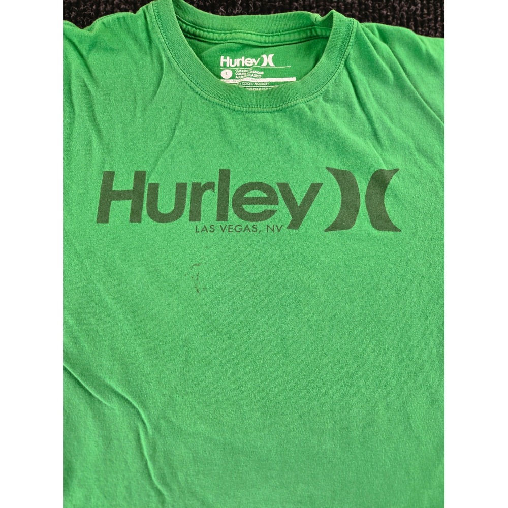 Hurley Mens Las Vegas NV Graphic T-Shirt Green Large Short Sleeve Cotton Tee - Picture 3 of 10